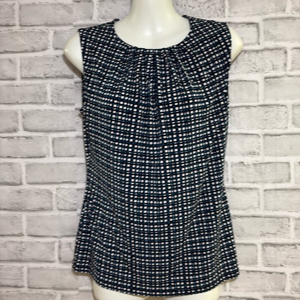 Calvin Klein sleeveless blouse, extra small, checkered, white, black turquoise